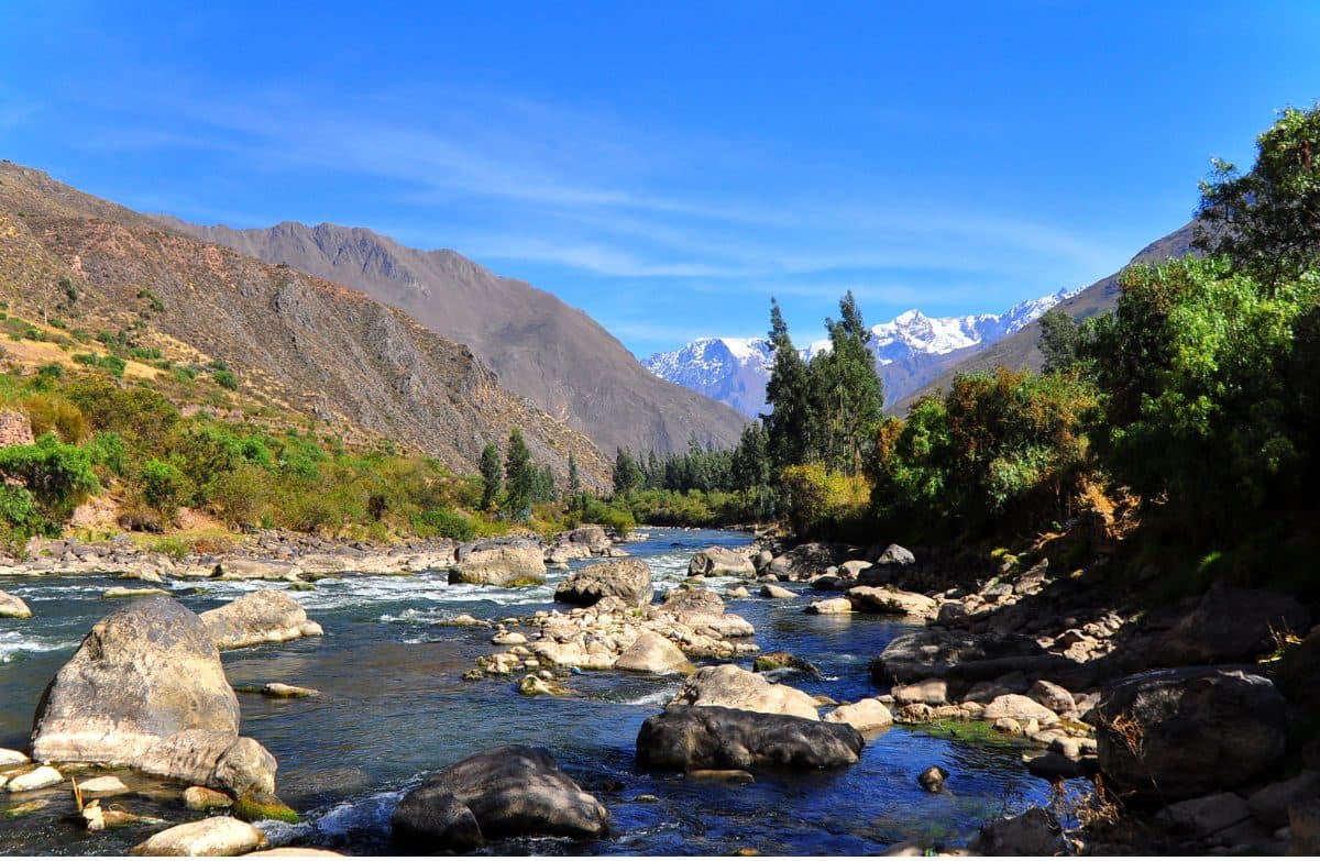 The Vilcanota river running through the Sacred Valley of Cusco, Perú